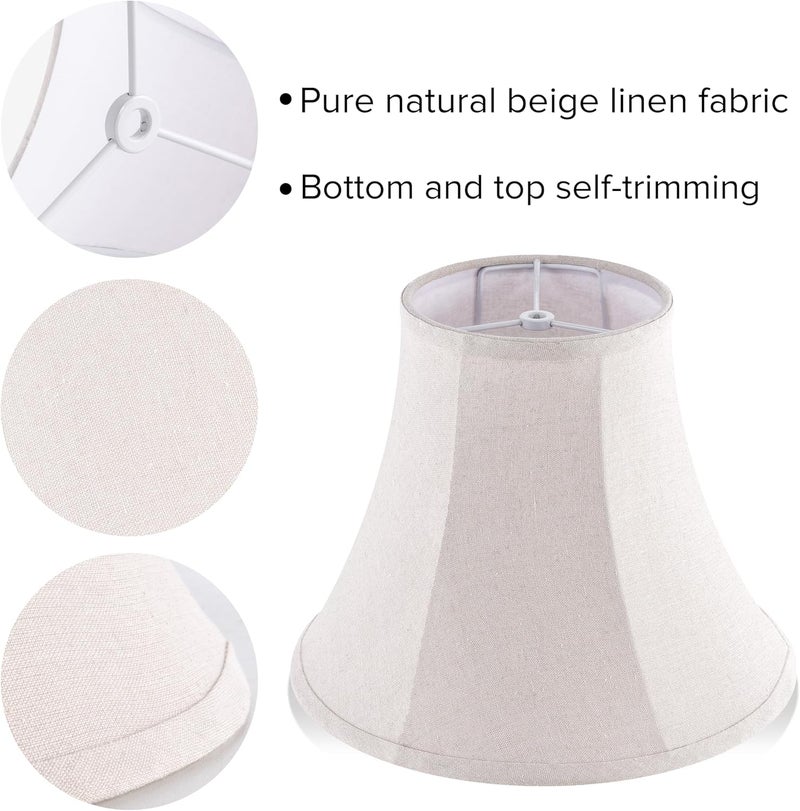JERHOUS Beige Bell Lamp Shades Set of 2 Medium LampShade 6.7``Top x 13``Bottom x 10``High(Spider) Traditional Lamp shades for Table & Bedside Lamp - Hand Crafted Shade Replacement - Image 2